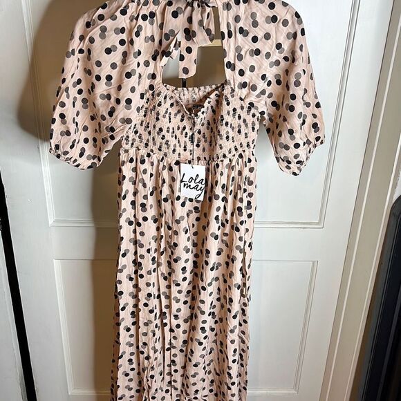 Lola May Petite shirred bust midi smock dress in polka dot NWT Size UK 12 - Picture 7 of 7